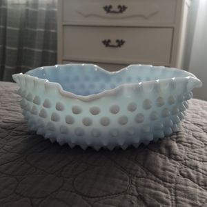 Light Blue Hobnail Glass Bowl